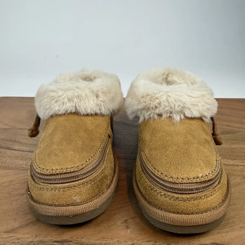 New Little Kids Billy Cozy Chestnut Fur Trim Lined Casual Slippers‎ Size 8 C NIB